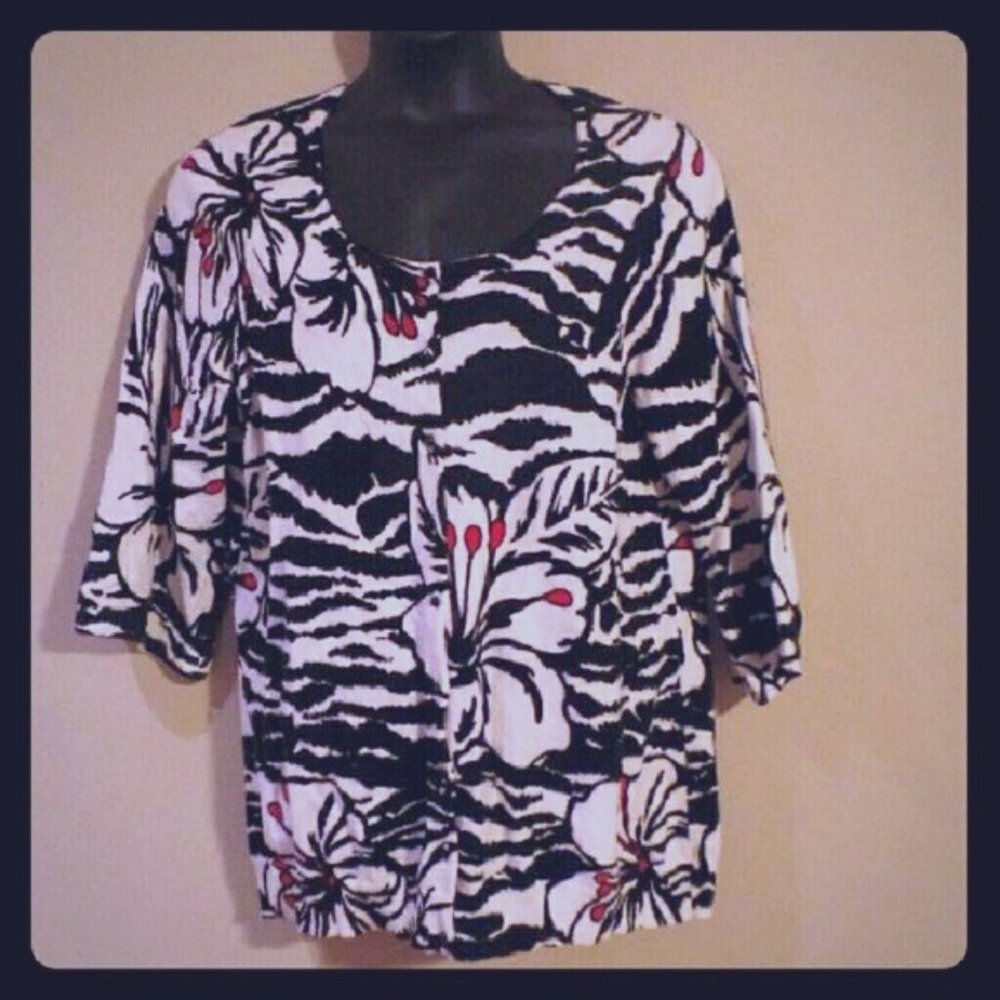 2X Sarah Spencer Floral Printed Cardigan Sweater